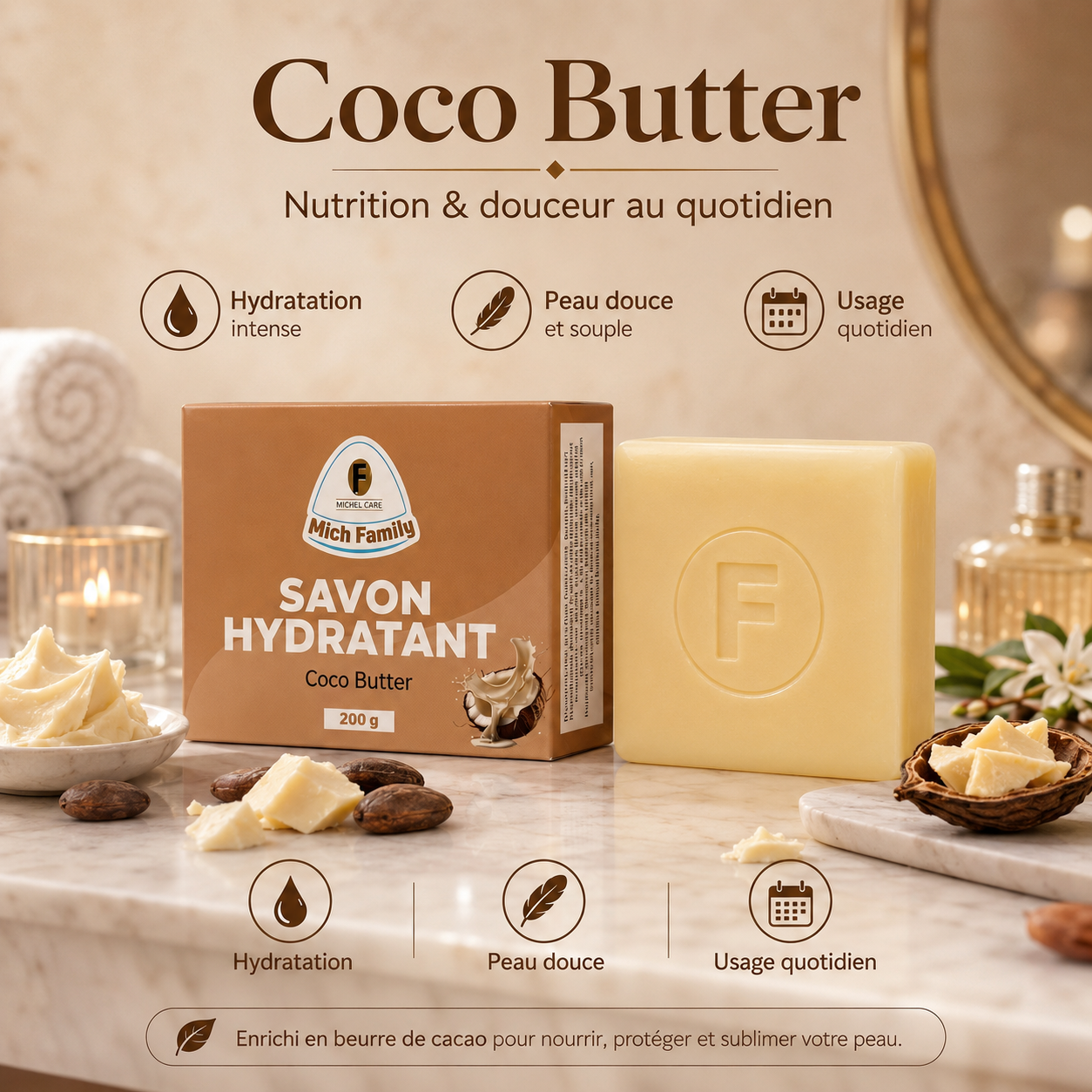 Savon Hydratant au Beurre de Coco – Mich Family