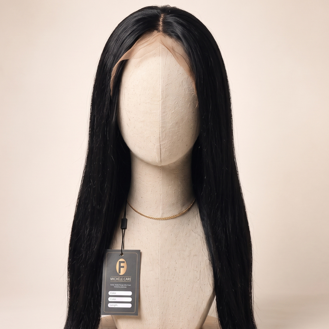 Perruque lisse noire – 100% cheveux humains - Michele Care