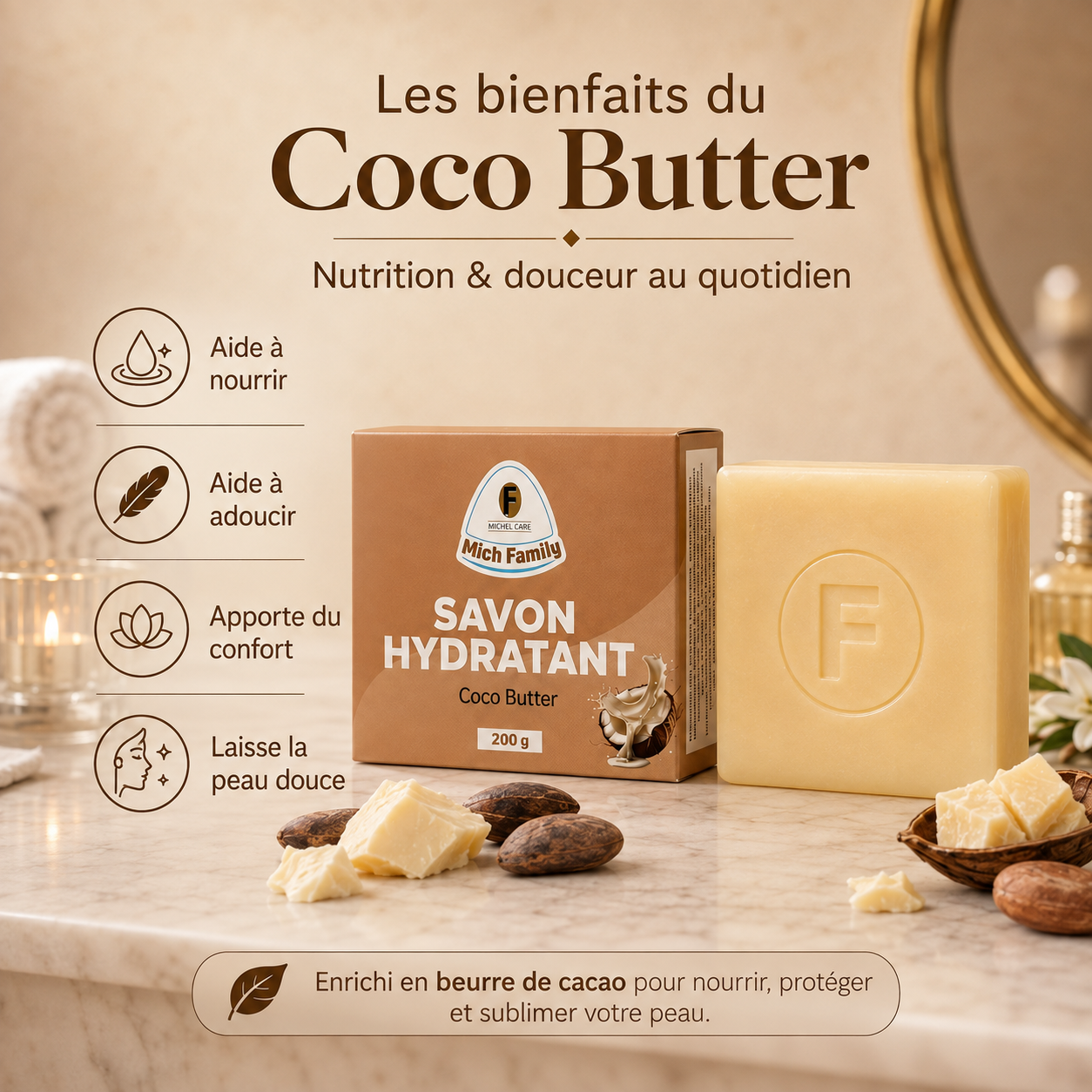 Savon Hydratant au Beurre de Coco – Mich Family