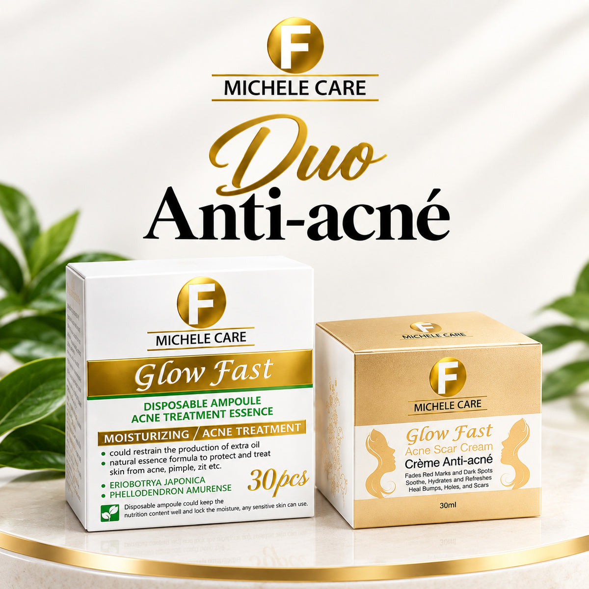Duo Anti-Acné Glow Fast – Ampoules Purifiantes & Crème Anti-Marques | MICHELE CARE