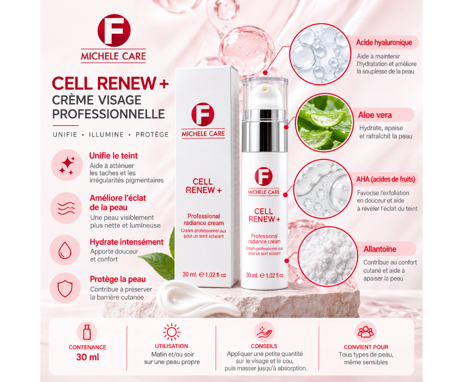 CELL RENEW+ – Crème Visage Éclat – 30 ml